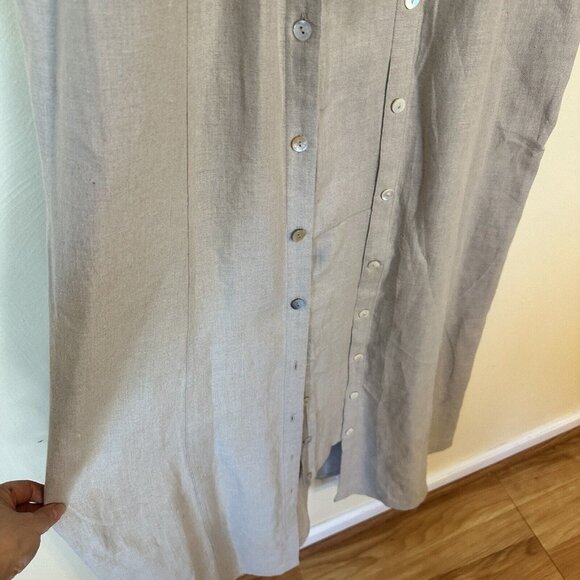 Vtg Valarie Stevens Beige Maxi Dress Linen Button Up Womens 12 Shift Lagenlook - Picture 5 of 8